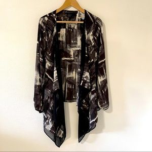 Lane Bryant Drapey Open Cardigan Black White Brushstroke Print Black Trim-18/20
